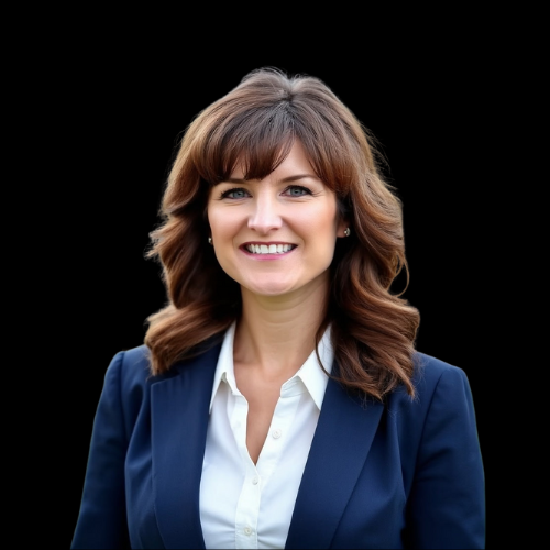 Molly Parrish, salesperson at Mountain Ridge Realty, LLC. , wearing a tan dress coat over a black shirt